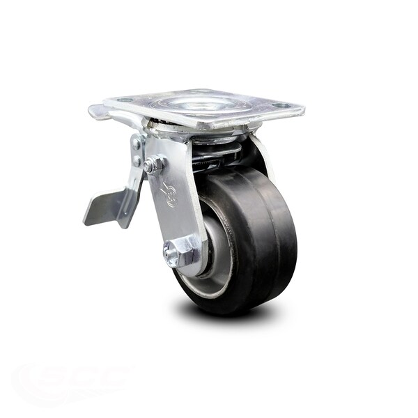 4 Inch Rubber on Aluminum Caster with Ball Bearing and Total Lock Brake SCC